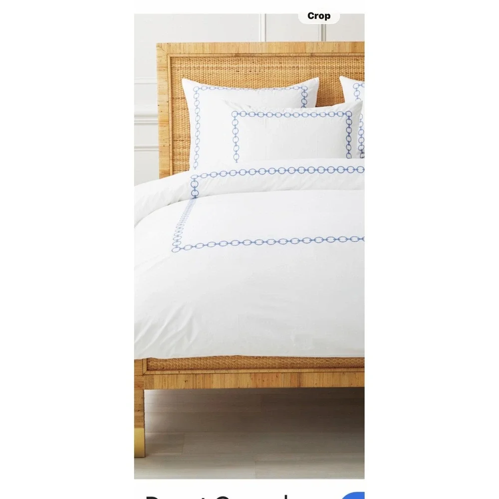 Serena & Lily BEL AIR Full/Queen White With Blue Embroidery Duvet Cover Only